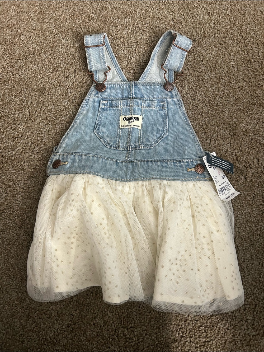 Light Blue Denim & Cream Tulle Overall Dress